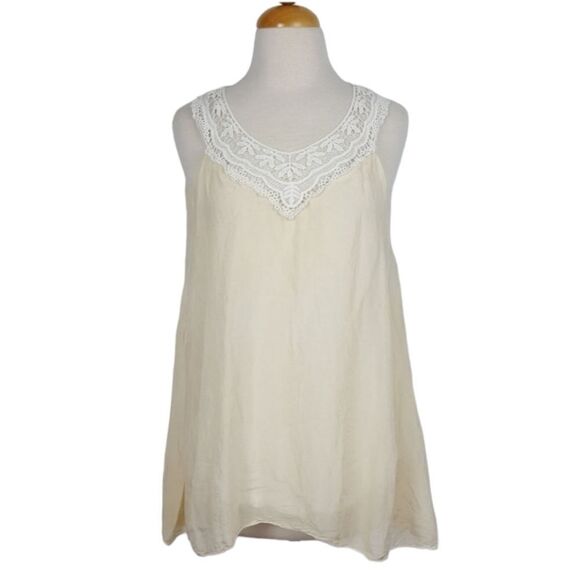 Ambra Made in Italy Top Beige 100% Silk Size Small Bohemian Romantic Lag… - Picture 1 of 5
